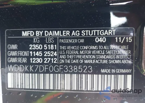 2016 Mercedes-Benz E 550 from USA, damaged, VIN WDDKK7DF0GF338523